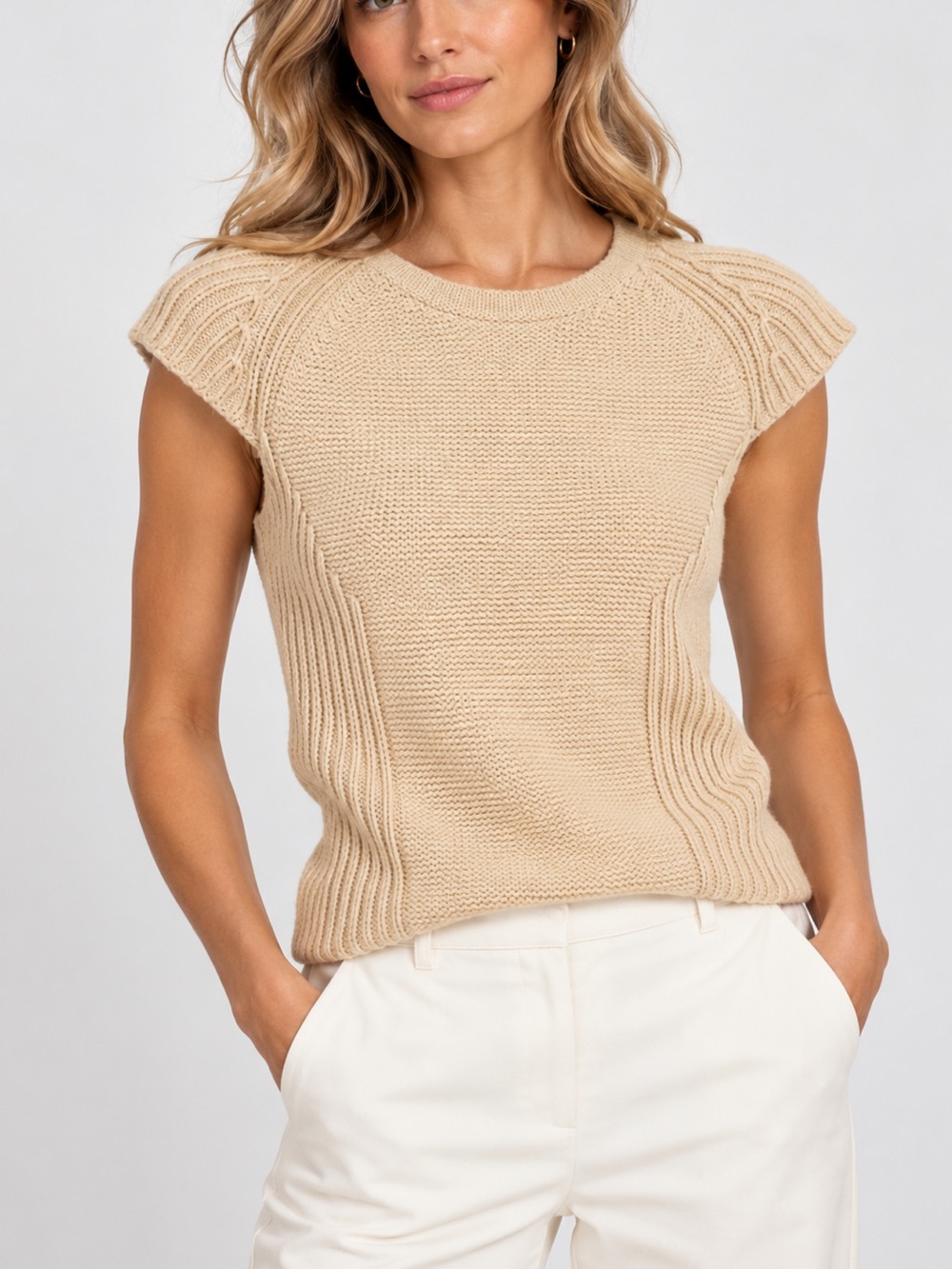 Equipment Women’s S 100% Cashmere Knit Short Sleeve Sweater Beige Cream